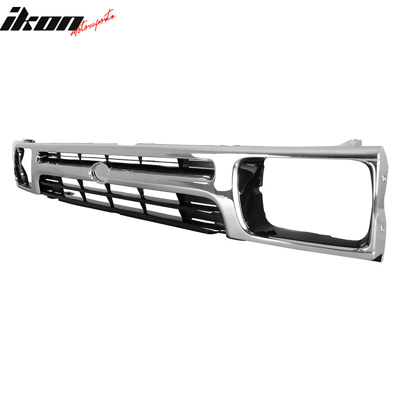 IKON MOTORSPORTS Front Upper Grille, Compatible with 1992-1995 Toyota Pickup RWD, OE Style Black Chrome ABS Replacement Front Bumper Hood Grill