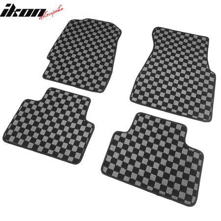 Fits 92-95 Honda Civic Floor Mats Non-Slip Carpets Checkered Black Gray Plaid