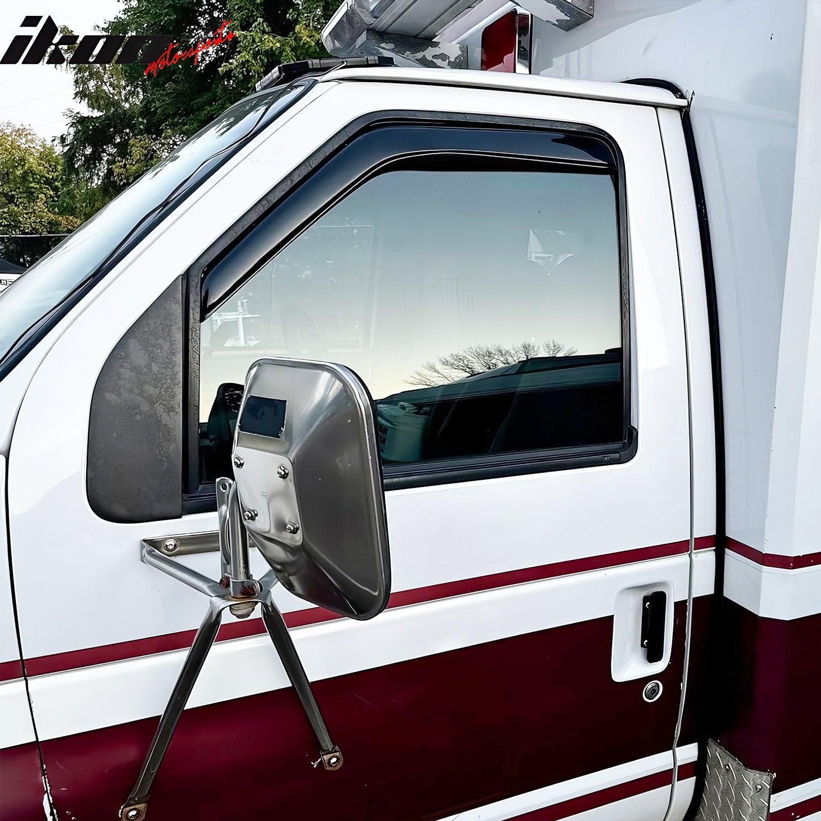 IKON MOTORSPORTS In Channel Window Visors Compatible with 1992-2006 Ford Econoline E-Series Van, Slim Style Acrylic Smoke Rain Guards, Side Window Wind Deflectors 2PCS