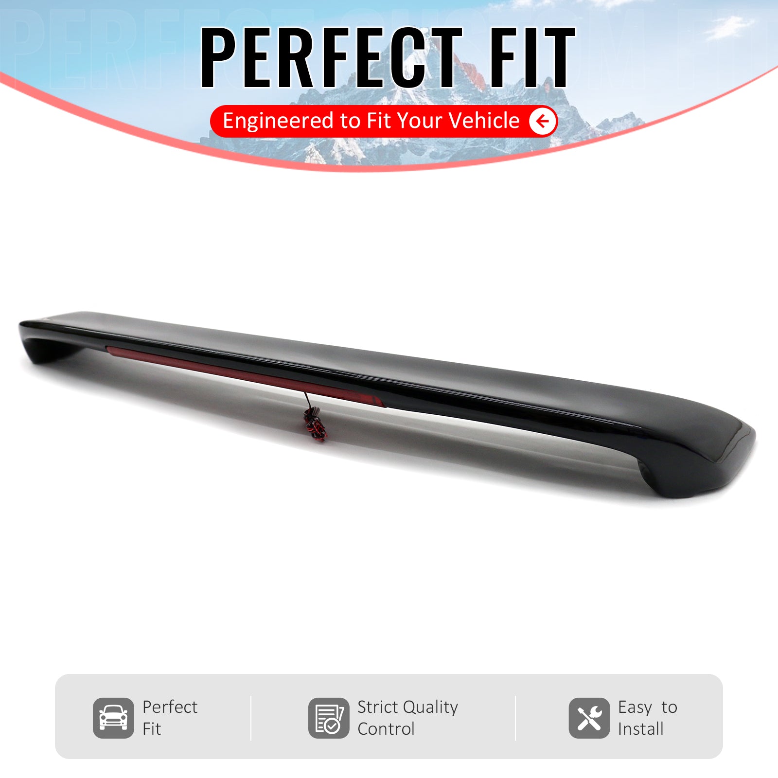 IKON MOTORSPORTS, Trunk Spoiler Compatible with 1993-2001 Subaru Impreza Sedan & Coupe (Will Not Fit Wagon Models), Gloss Black ABS Plastic Rear Trunk Lid Spoiler Wing Lip with 3rd Brake LED Light