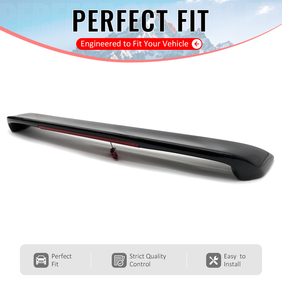 IKON MOTORSPORTS, Trunk Spoiler Compatible with 1993-2001 Subaru Impreza Sedan & Coupe (Will Not Fit Wagon Models), Gloss Black ABS Plastic Rear Trunk Lid Spoiler Wing Lip with 3rd Brake LED Light