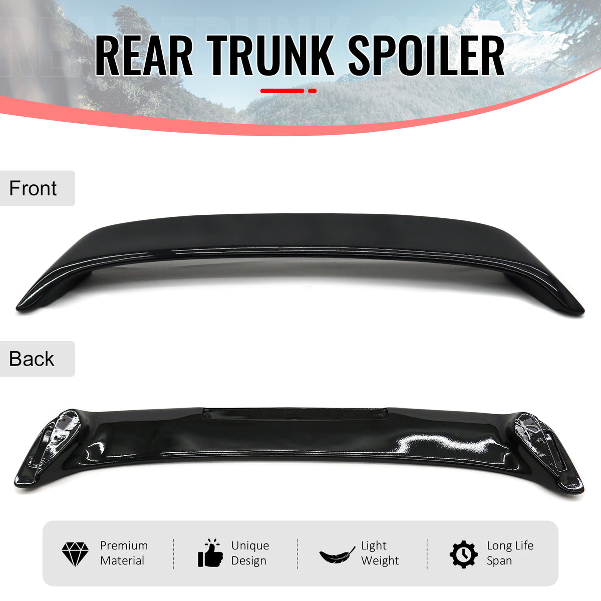 Fits 93-01 Subaru Impreza Sedan Coupe Rear Trunk Spoiler W/LED Light Gloss Black