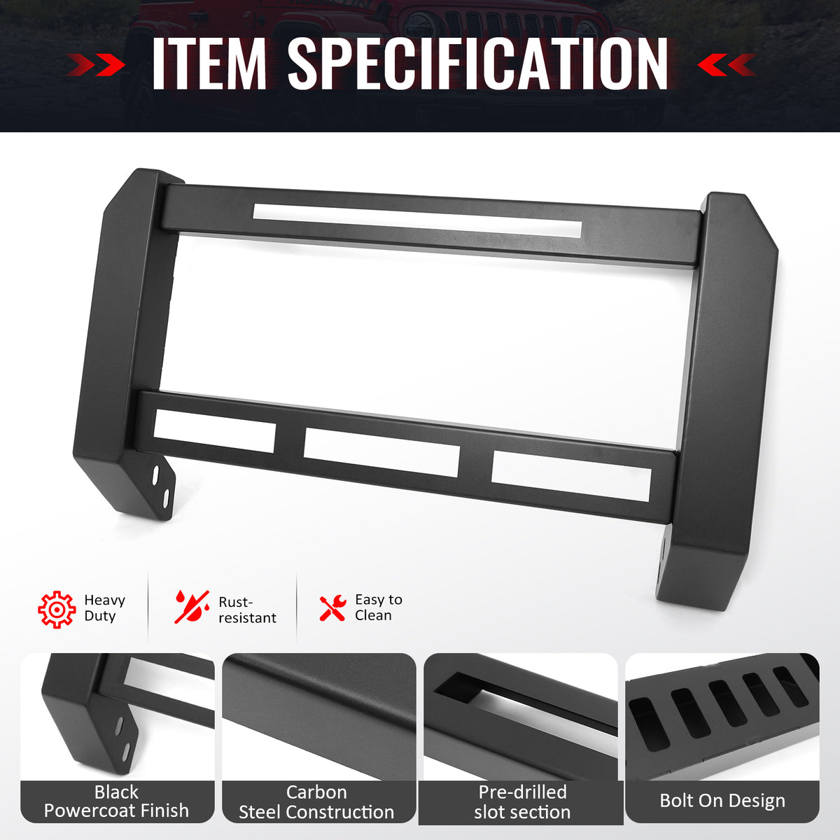 IKON MOTORSPORTS Bull Bar, Compatible with 2005-2015 Toyota Tacoma, Textured Black Steel Aluminum Front Bumper Brush Push Grille Guard W/ License Plate Mounting Bracket, Exterior Accessories
