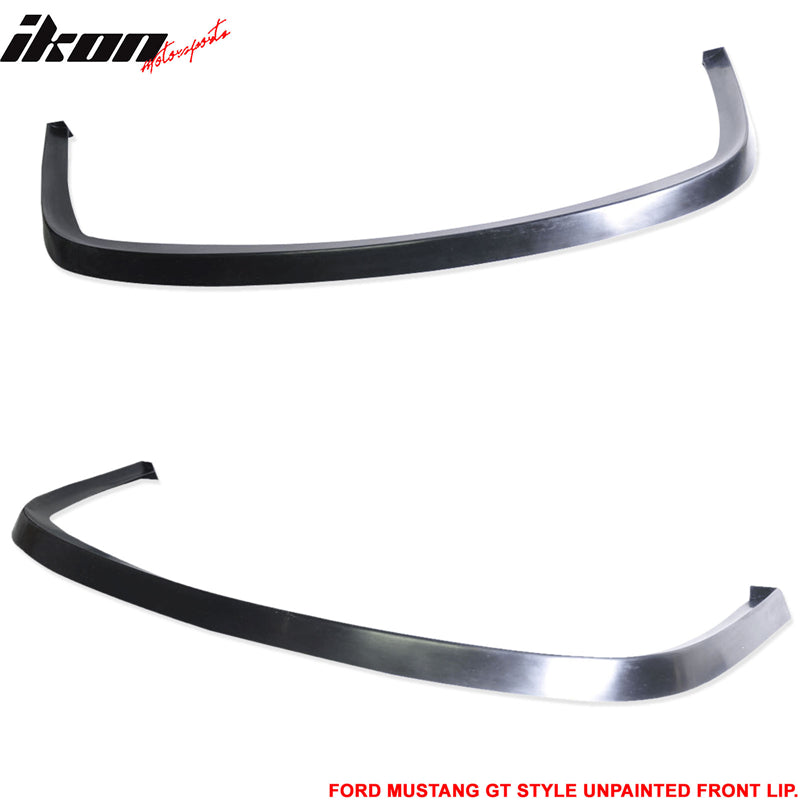 IKON MOTORSPORTS GT Style Front Bumper Lip Spoiler For 1994-1998 Ford Mustang (V6/GT) - Unpainted Black Polyurethane