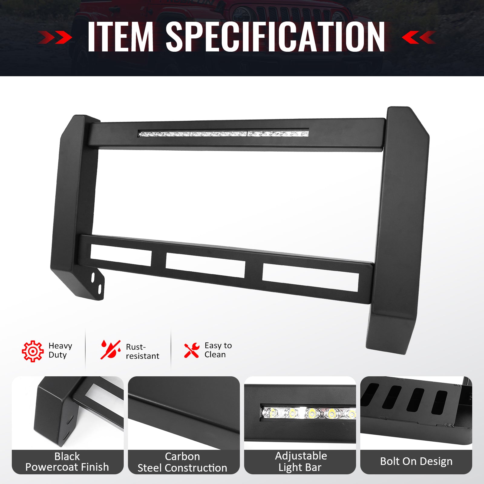 IKON MOTORSPORTS Bull Bar With LED Light Bar, Compatible with 2009-2018 Dodge Ram 1500 2019-2023 1500 Classic, Steel Aluminum Front Bumper Brush Push Grille Guard W/ License Plate Mounting Bracket