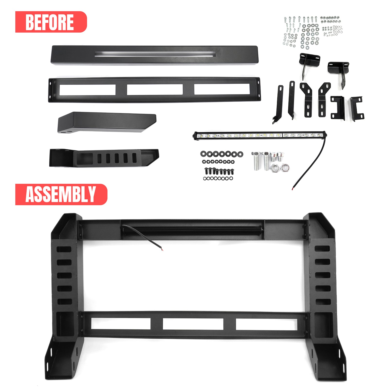 Fits 09-18 Dodge Ram 1500 19-23 Classic Bull Bar Bumper Grille Guard W/LED Light