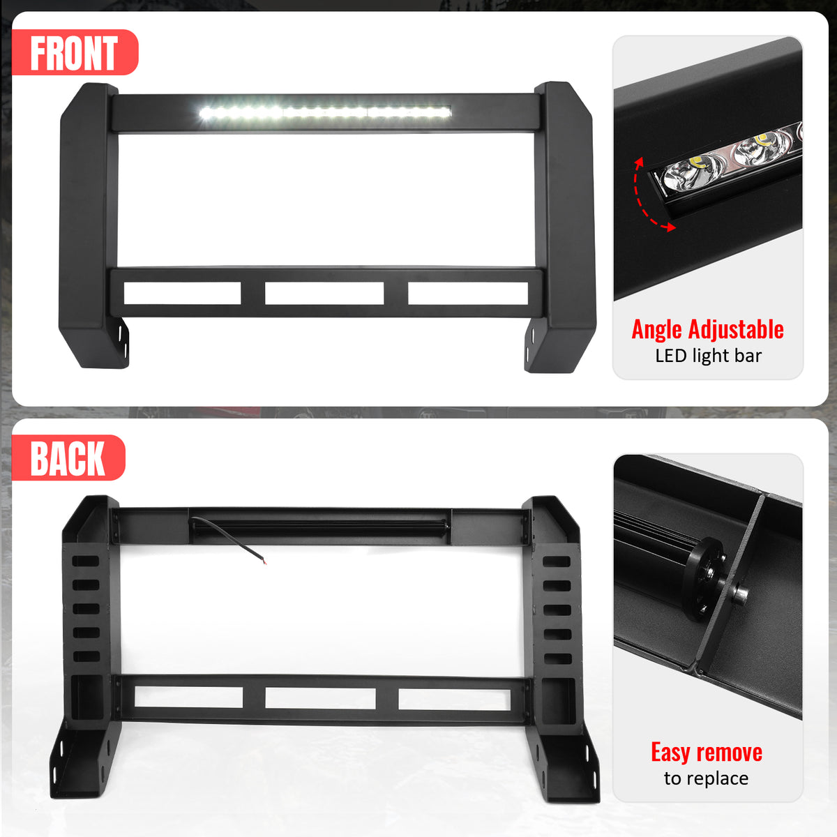 Fits 19-24 Ram 1500 Bull Bar Front Brush Push Bumper Grille Guard W/LED Light