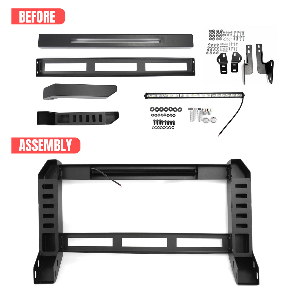 Fits 19-24 Ram 1500 Bull Bar Front Brush Push Bumper Grille Guard W/LED Light