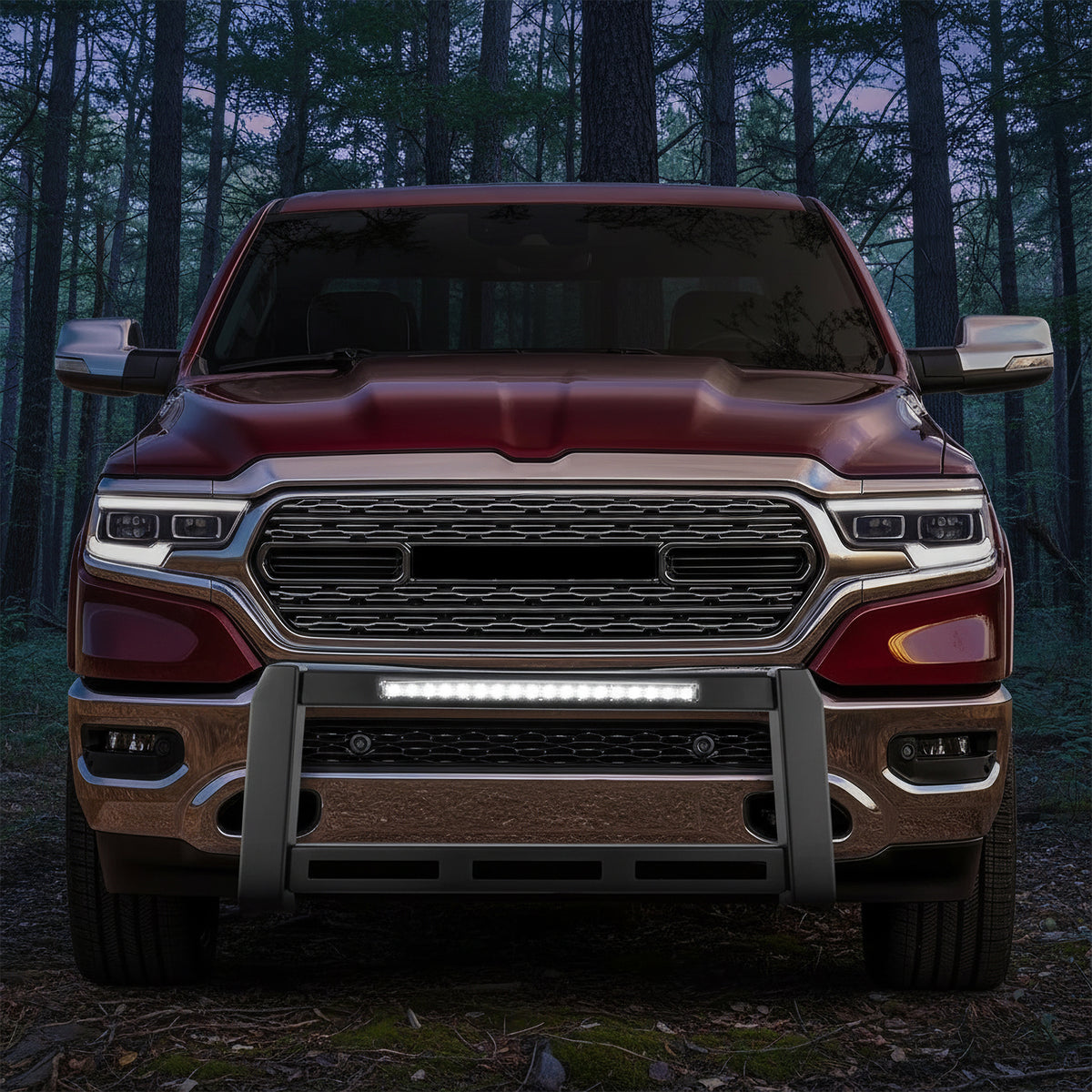 Fits 19-24 Ram 1500 Bull Bar Front Brush Push Bumper Grille Guard W/LED Light