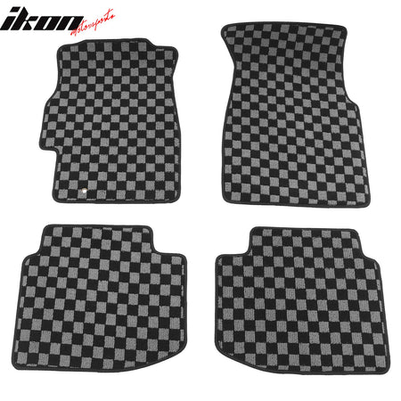 Fits 96-00 Honda Civic Floor Mats Non-Slip Carpets Checkered Black Gray Plaid