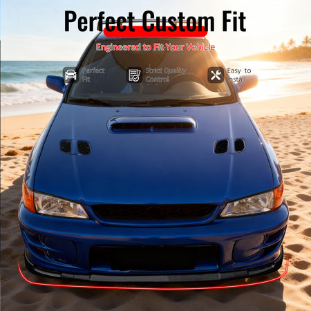 IKON MOTORSPORTS Front Bumper Lip, Compatible with Fits 1997-2001 Subaru Impreza All Models, STI Style Carbon Fiber Print PP Injection Added-on Air Dam Chin Spoiler Protector Splitter 3PCS