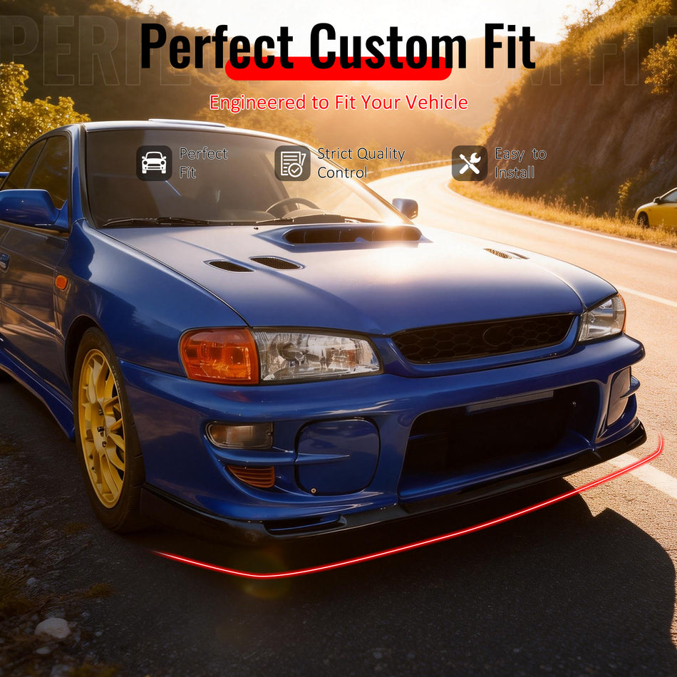 IKON MOTORSPORTS Front Bumper Lip, Compatible with Fits 1997-2001 Subaru Impreza All Models, STI Style Gloss Black PP Injection Added-on Air Dam Chin Spoiler Protector Splitter 3PCS