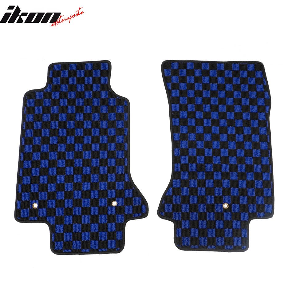 Anti-Slip Waterproof Interior Car Floor Mats for Chevrolet Corvette 1997-2004 Black Blue Plaid Checkered Carpets PP & Loop Pile Surface & TPE Backing