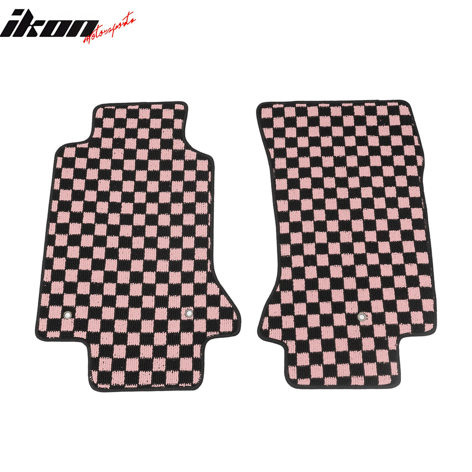 Anti-Slip Waterproof Interior Car Floor Mats for Chevrolet Corvette 1997-2004 Black Pink Plaid Checkered Carpets PP & Loop Pile Surface & TPE Backing