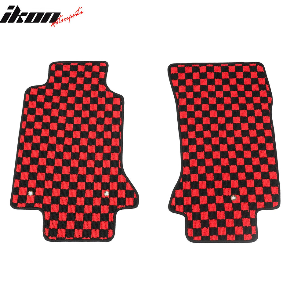 Anti-Slip Waterproof Interior Car Floor Mats for Chevrolet Corvette 1997-2004 Black Red Plaid Checkered Carpets PP & Loop Pile Surface & TPE Backing 2