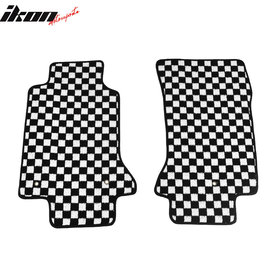 Interior Floor Mats for Chevrolet Corvette 1997-2004 Black White Plaid Checkered Carpets PP & Loop Pile Surface & TPE Backing 2PCS