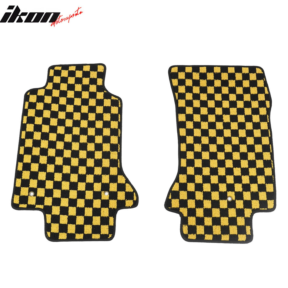 Anti-Slip Waterproof Interior Floor Mats for Chevrolet Corvette 1997-2004 Black Yellow Plaid Checkered Carpets PP & Loop Pile Surface & TPE Backing 2P