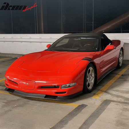 IKON MOTORSPORTS Front Bumper Lip, Compatible with 1997-2004 Chevrolet Corvette C5, ZR1 V2 Style Unpainted Black Polyurethane PU Air Dam Chin Spoiler Protector Splitter