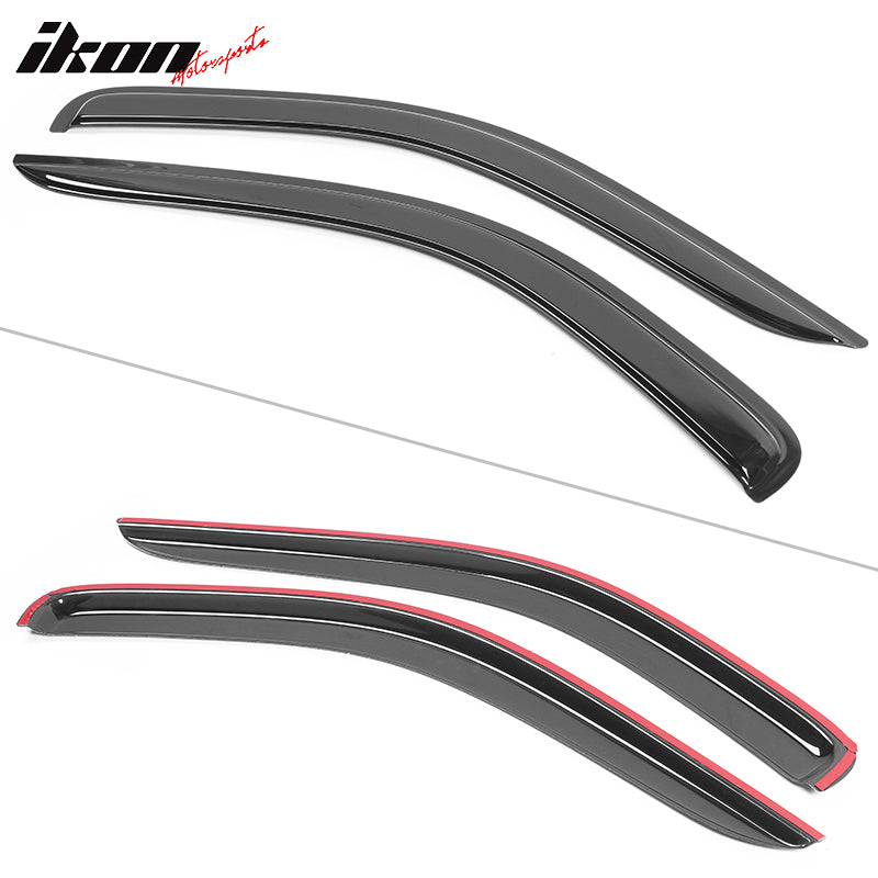 IKON MOTORSPORTS Tape On External Window Visor, Compatible with 1997-2004 Dodge Dakota Standard Cab, Slim Style Acrylic Smoke Tinted & Semi-transparent Sun Rain Shade Guard Wind Vent Air Deflector