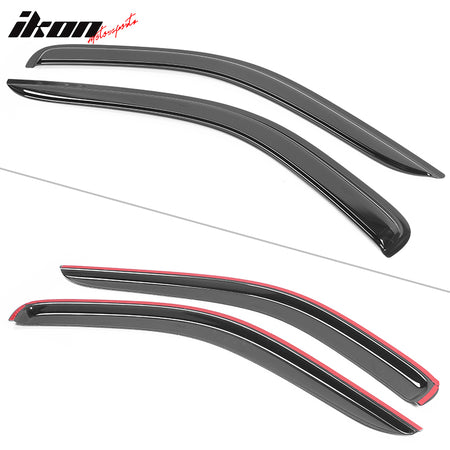 IKON MOTORSPORTS Tape On External Window Visor, Compatible with 1997-2004 Dodge Dakota Standard Cab, Slim Style Acrylic Smoke Tinted & Semi-transparent Sun Rain Shade Guard Wind Vent Air Deflector