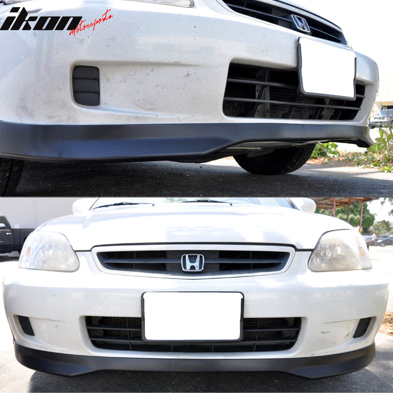 Pre-painted Front Bumper Lip Compatible With 1999-2000 Honda Civic, T-R Style Painted Black PP Lip Spoiler by IKON MOTORSPORTS