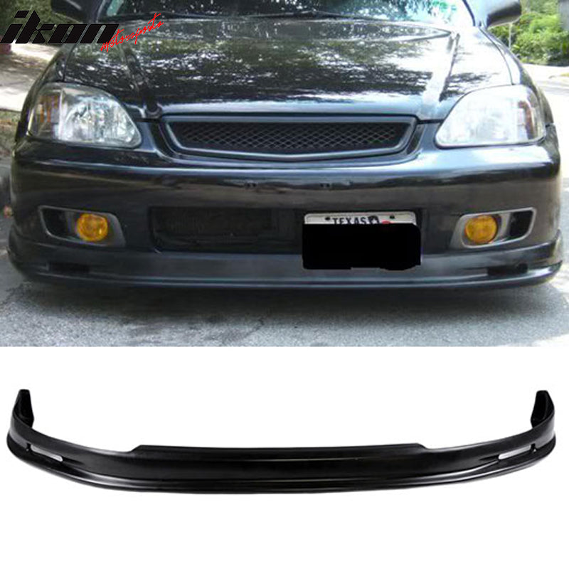 Mugen Style Front Bumper Lip + 4-Piece Window Visor Set For 99-00 Honda Civic (Unpainted PP, Dark Smoke)