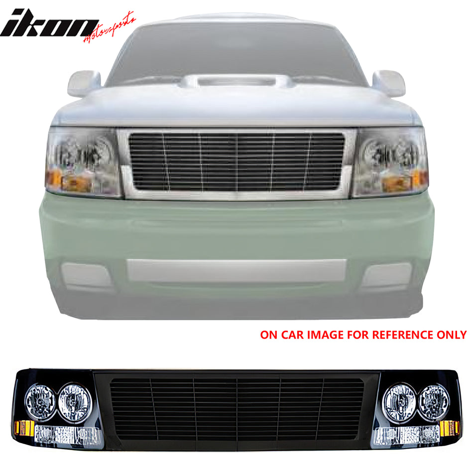 1999-2002 Chevy Silverado 1500 2500 3500 Black Grille W/ Headlights