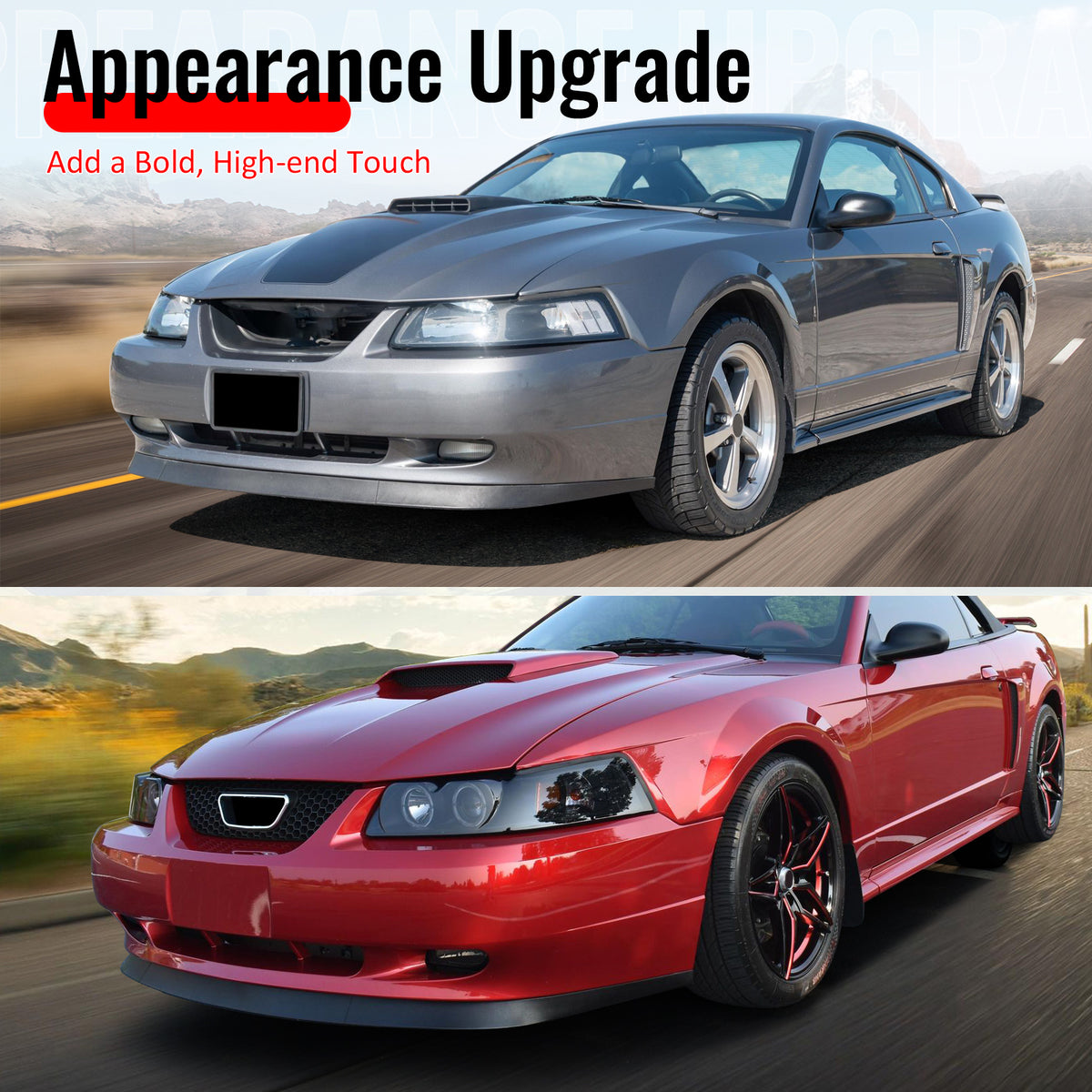 Fits 99-04 Ford Mustang OE Style Front Bumper Lip Lower Spoiler 3PC Unpainted PU