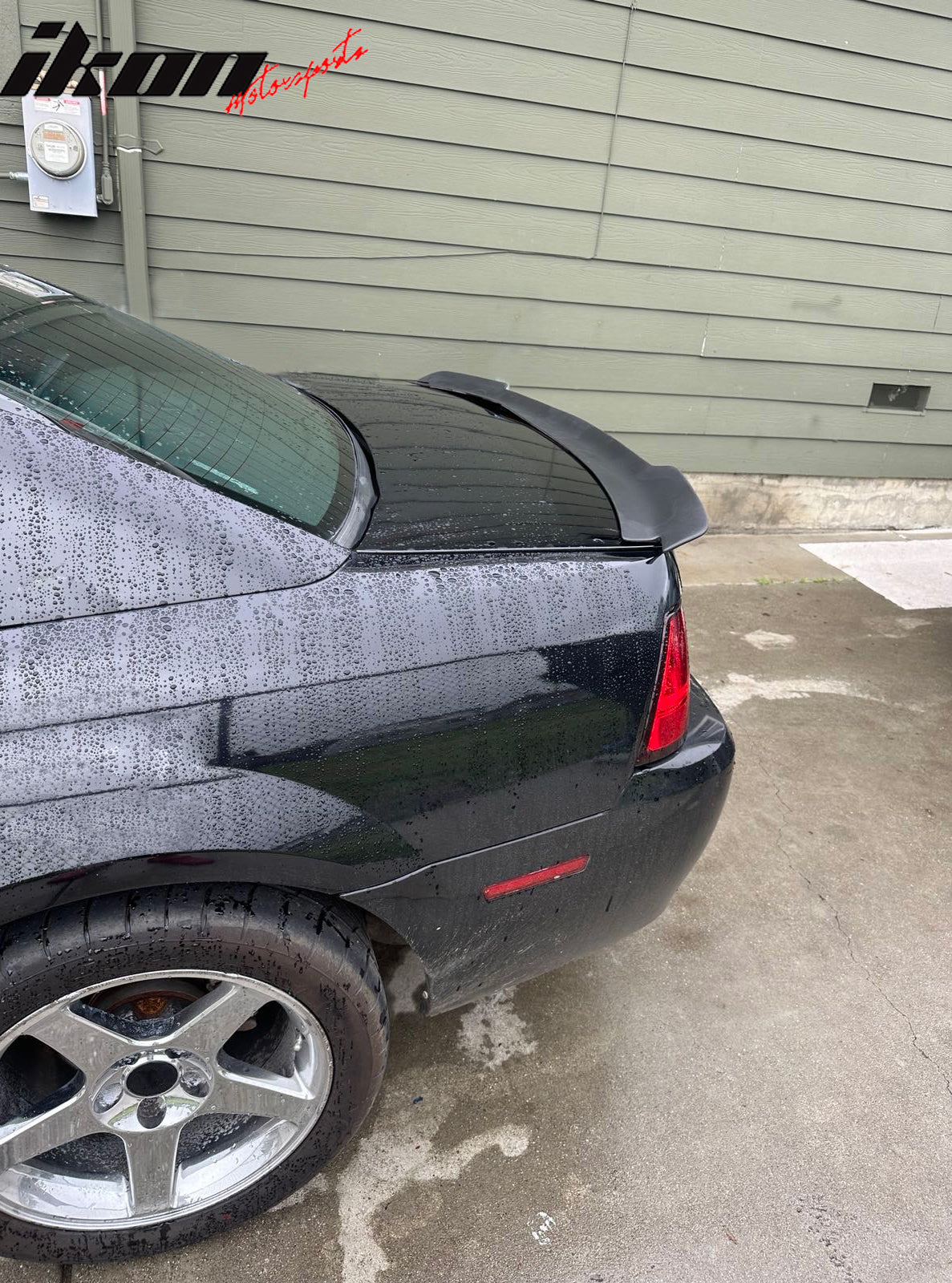 IKON MOTORSPORTS, Gurney Flap Compatible With 1999-2004 Ford Mustang, Black Rear Trunk Spoiler Gurney Flap Wicker Bill With Hardware Kit Bodykits