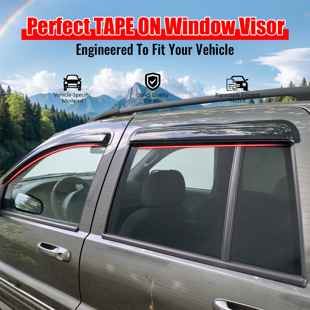 Fits 99-04 Jeep Grand Cherokee 4PC Acrylic Window Visors Rain Guard Vent Tape-On