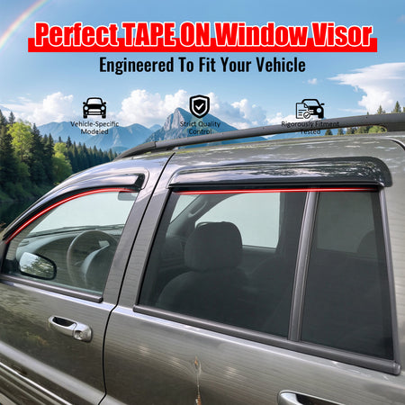 Fits 99-04 Jeep Grand Cherokee 4PC Acrylic Window Visors Rain Guard Vent Tape-On