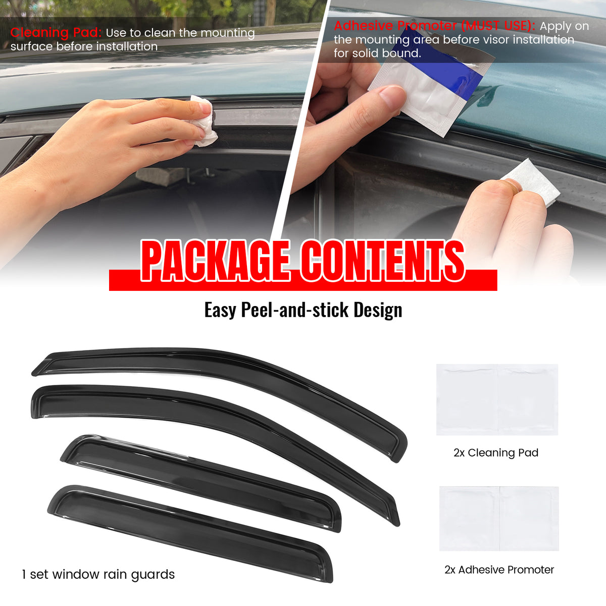 Fits 99-04 Jeep Grand Cherokee 4PC Acrylic Window Visors Rain Guard Vent Tape-On