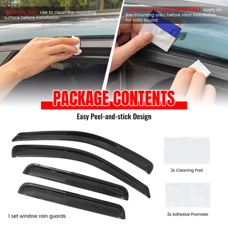 Fits 99-04 Jeep Grand Cherokee 4PC Acrylic Window Visors Rain Guard Vent Tape-On
