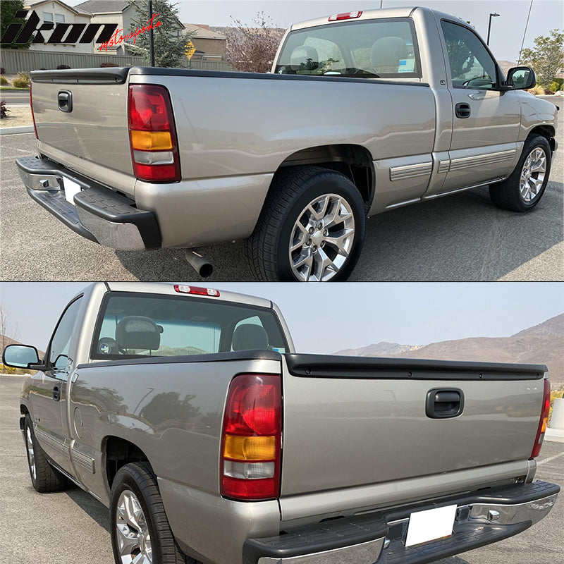 IKON MOTORSPORTS, Tailgate Protector Compatible with 1999-2005 Chevrolet Silverado 1500/GMC Sierra 1500 With Stepside Tail Gate, PP Matte Black Tailgate Cover Moulding Cap Trim Protector