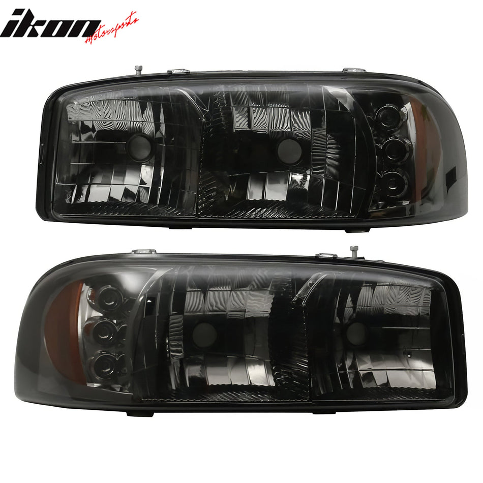 1999 - 2006 GMC Sierra Front Bumper Crystal Head Lights Pair Clear LensIkon Motorsports