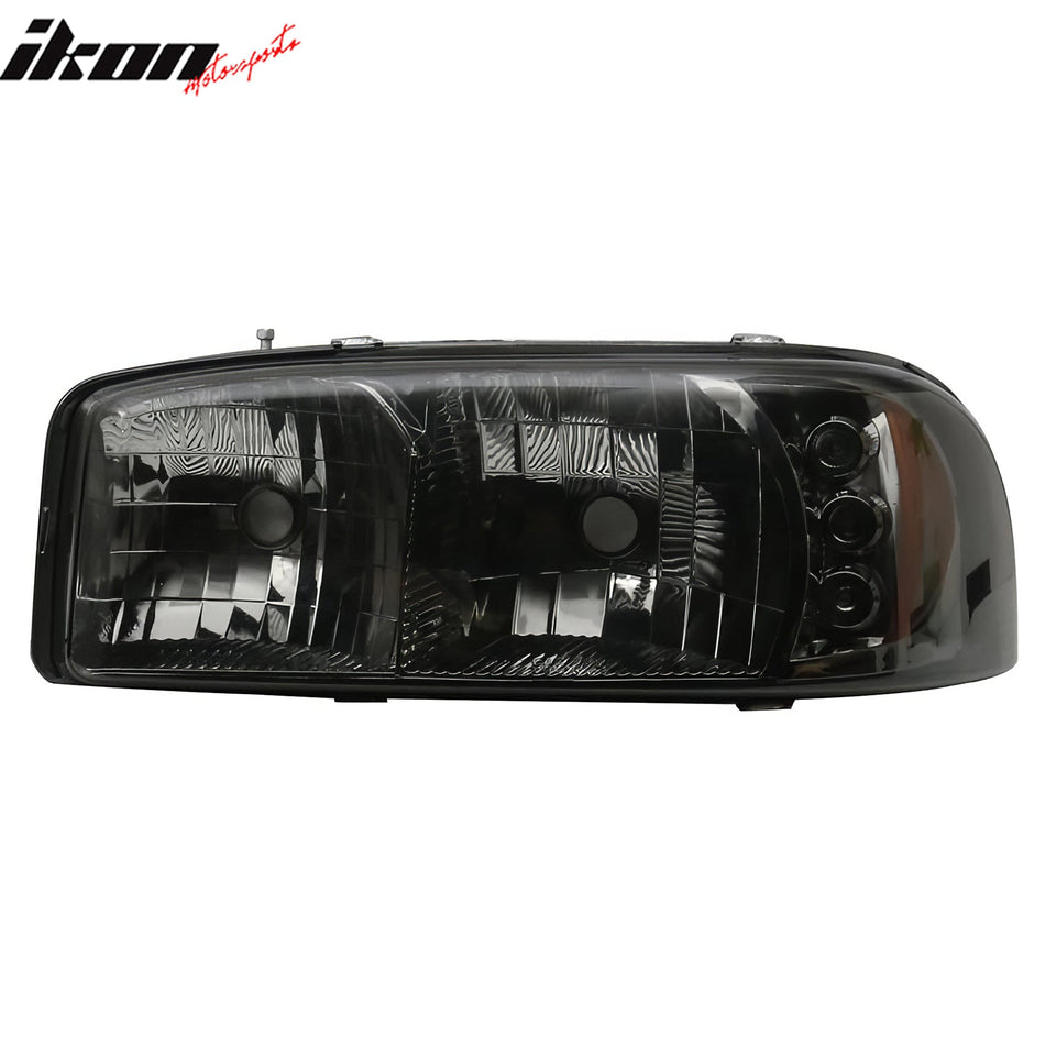 1999 - 2006 GMC Sierra Front Bumper Crystal Head Lights Pair Clear LensIkon Motorsports