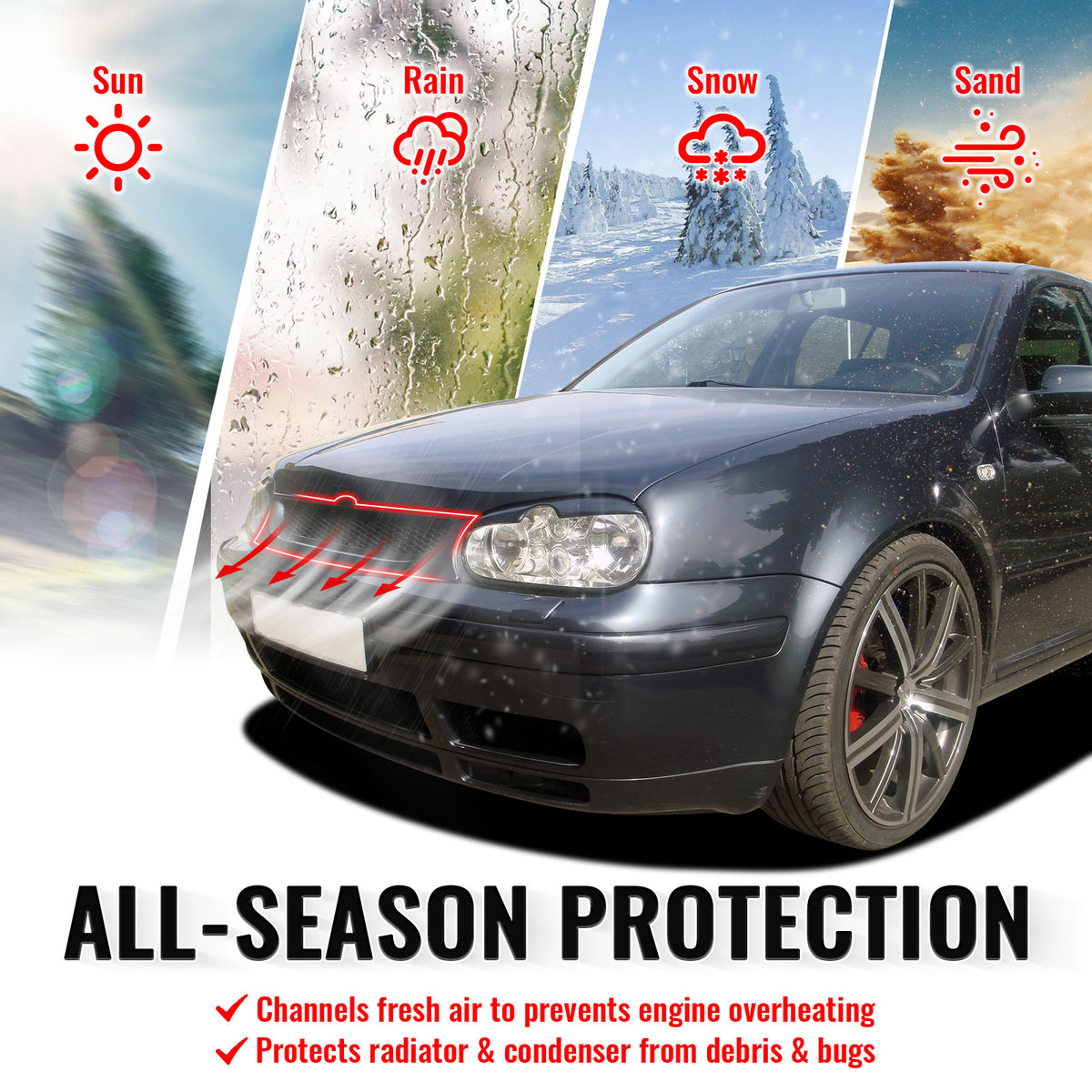 For 99-06 Volkswagen Golf MK4 Grille Front Bumper Hood Upper Mesh Grill Assembly