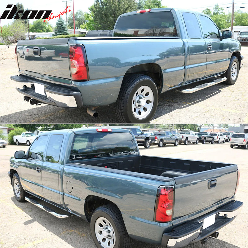 IKON MOTORSPORTS, Tailgate Protector Compatible with 1999-2007 Chevrolet Silverado/GMC Sierra Fleetside SS Models, PP Matte Black Tailgate Cover Moulding Cap Trim Protector