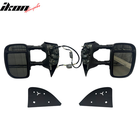 IKON MOTORSPORTS, Towing Mirrors Compatible With 1999-2007 Ford F-250/F-350 Super Duty, Black Side View Towing Mirror Power with Dual Swing, Pair