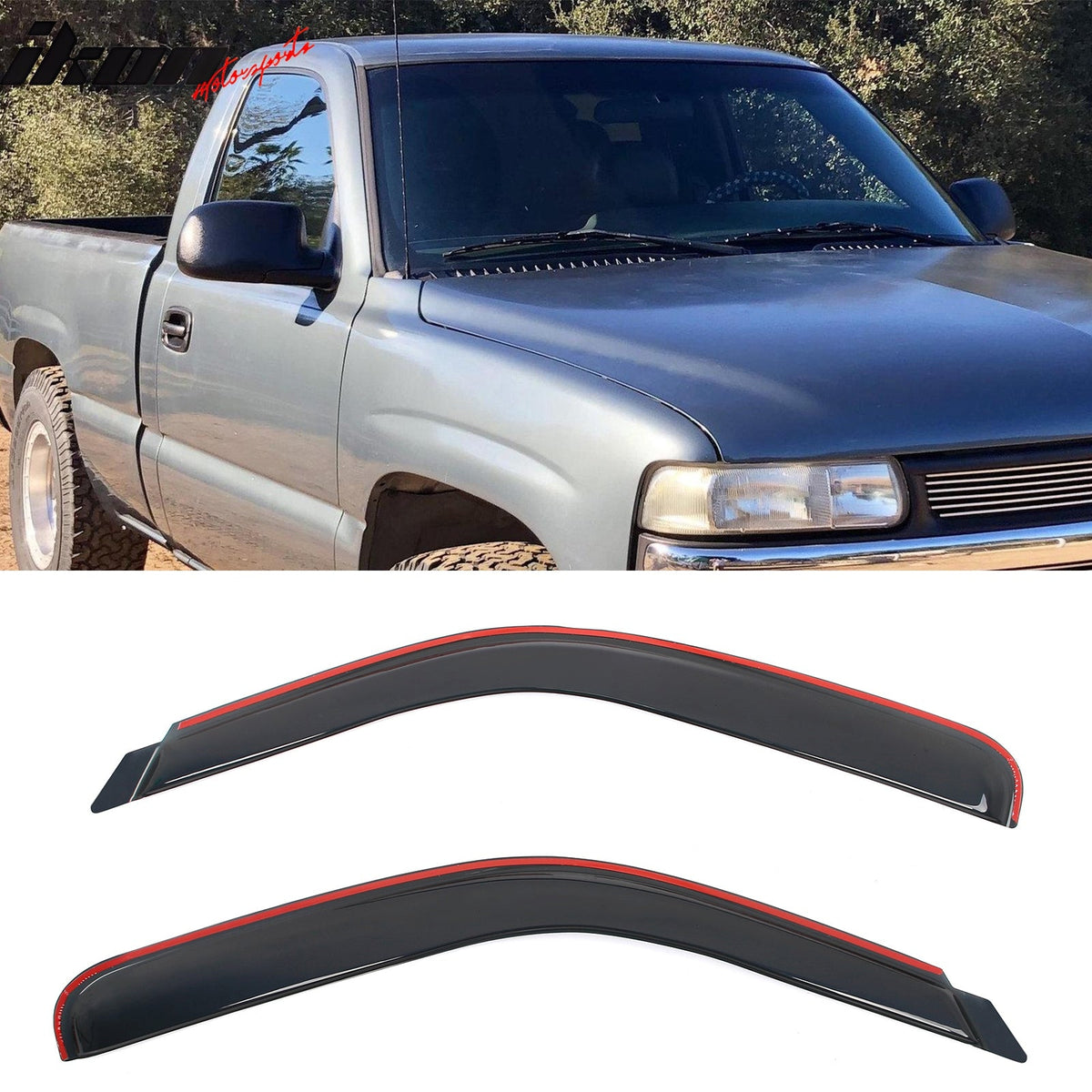1999 - 2007 Silverado Sierra Standard Cab Smoke Window Visors AcrylicIkon Motorsports