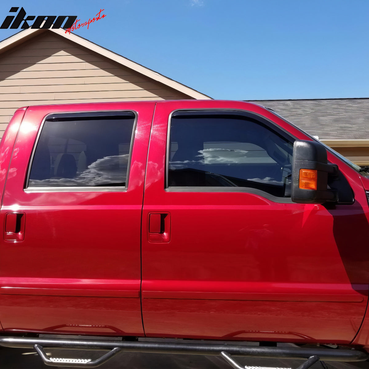 IKON MOTORSPORTS In Channel Window Visors Compatible with 1999-2016 Ford F250 F350 F450 F550 Super Duty Crew Cab, Slim Style Acrylic Smoke Rain Guards, Side Window Wind Deflectors 4PCS