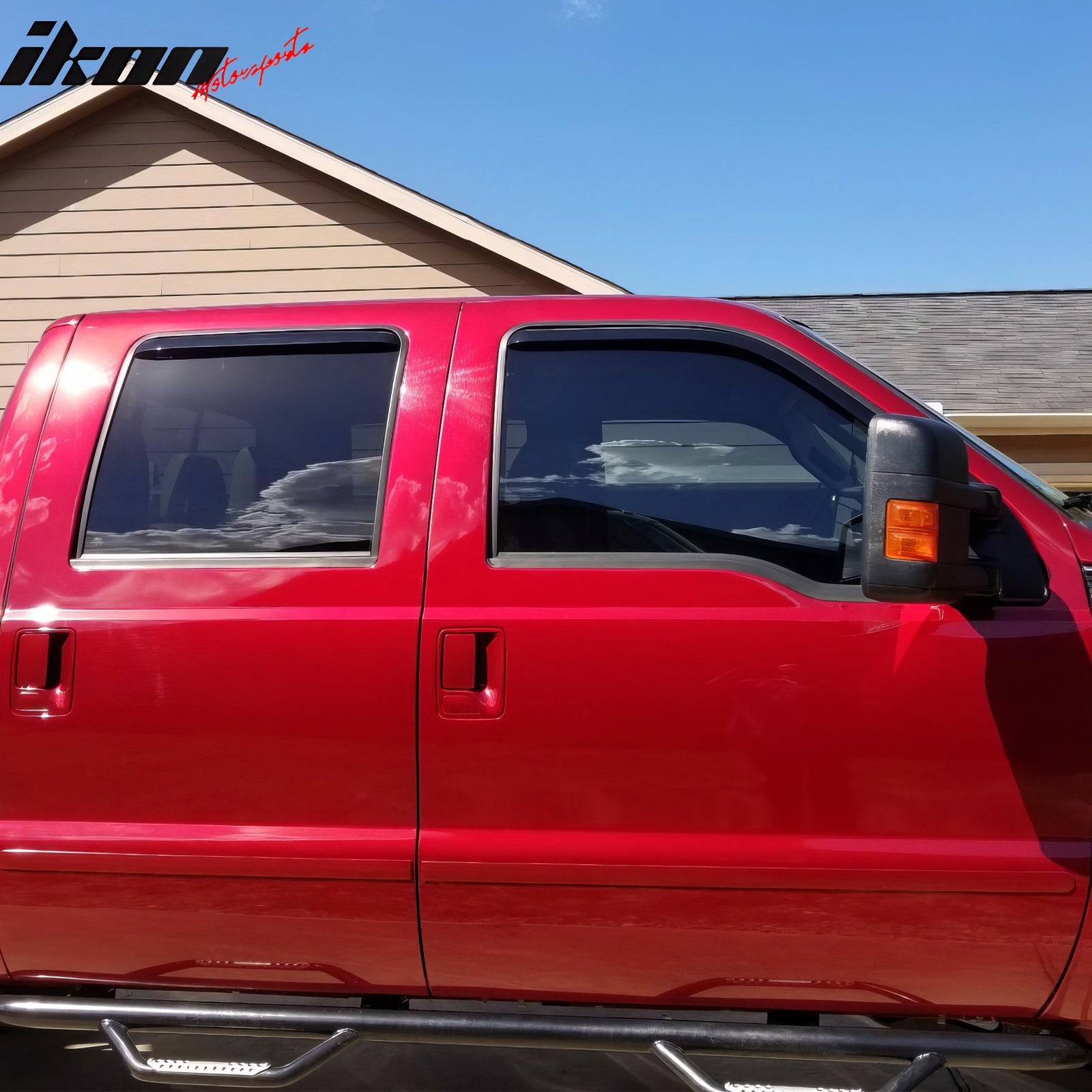 IKON MOTORSPORTS In Channel Window Visors Compatible with 1999-2016 Ford F250 F350 F450 F550 Super Duty Crew Cab, Slim Style Acrylic Smoke Rain Guards, Side Window Wind Deflectors 4PCS