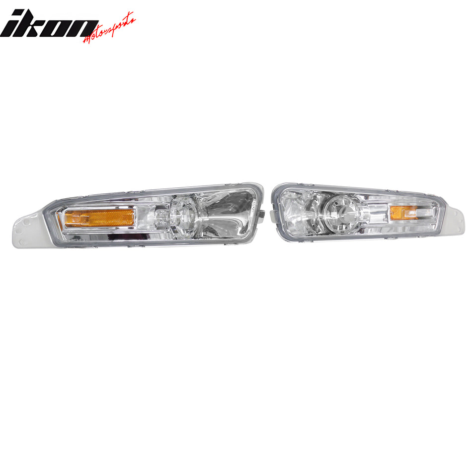 2005-2009 Ford Mustang Front Bumper Turn Signal Parking Lights Lamp Assembly Replacement Chrome Housing with Amber Reflector