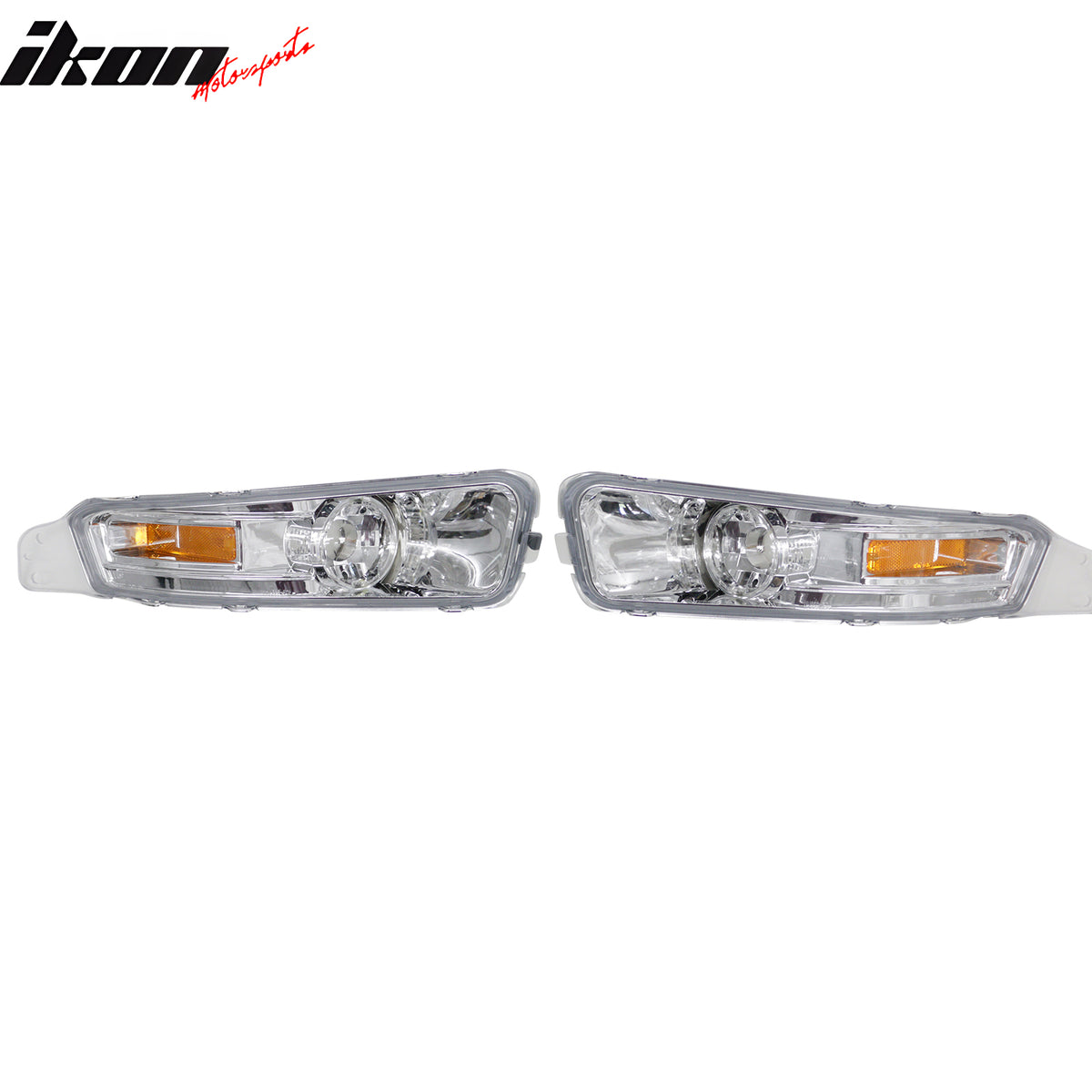 IKON MOTORSPORTS Front Bumper Signal Parking Lights, Compatible with 2005-2009 Ford Mustang, Chrome Housing with Amber Reflector Turn Signal Lamps Assembly Replacement, 2PCS