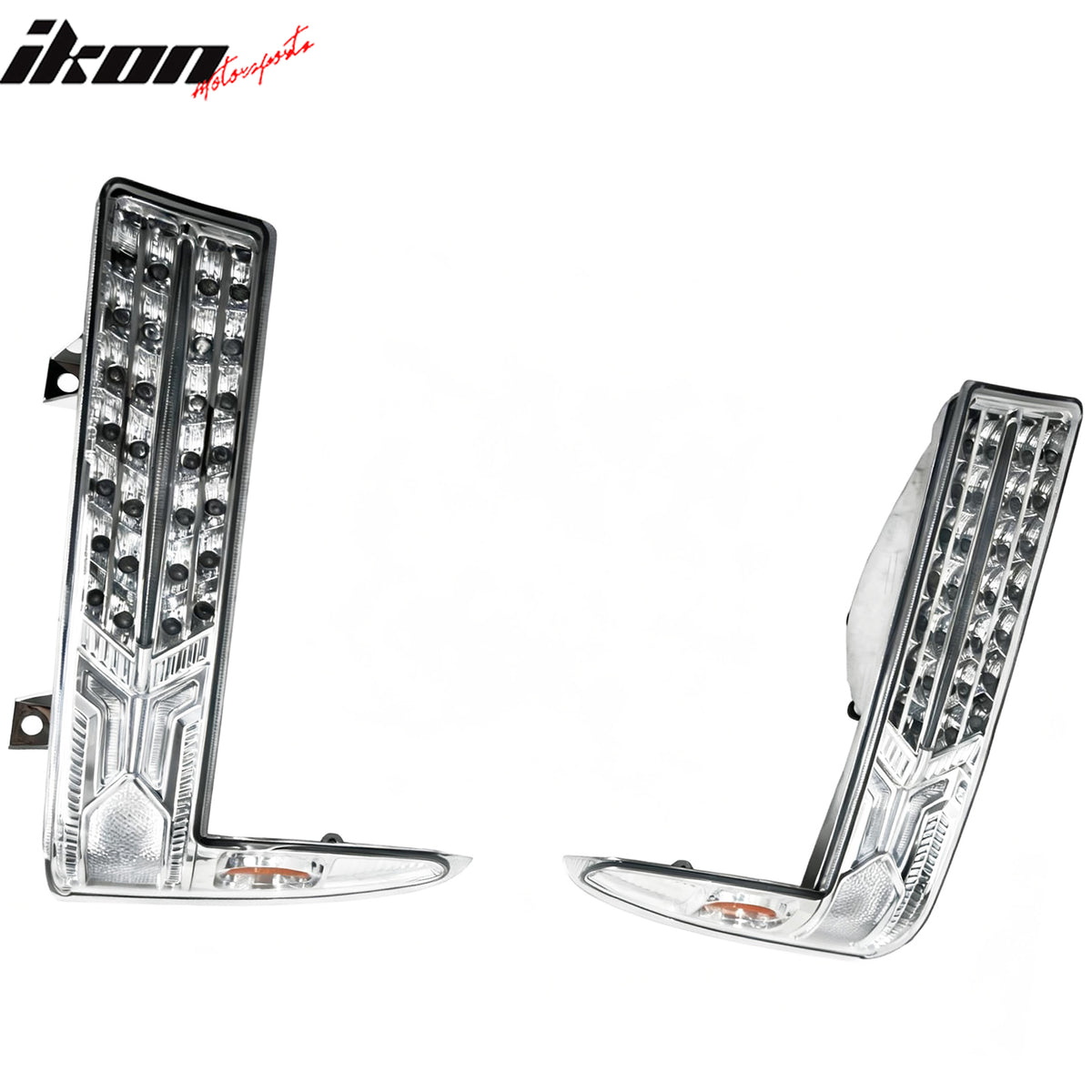 IKON MOTORSPORTS, Front Parking Lights Compatible with 1999-2004 Ford F250/F350 Superduty, 2000-2004 Excursion, Chrome Housing Clear Lens LED Look Stop Brake Lights Lamp Assembly Pair 2PCS