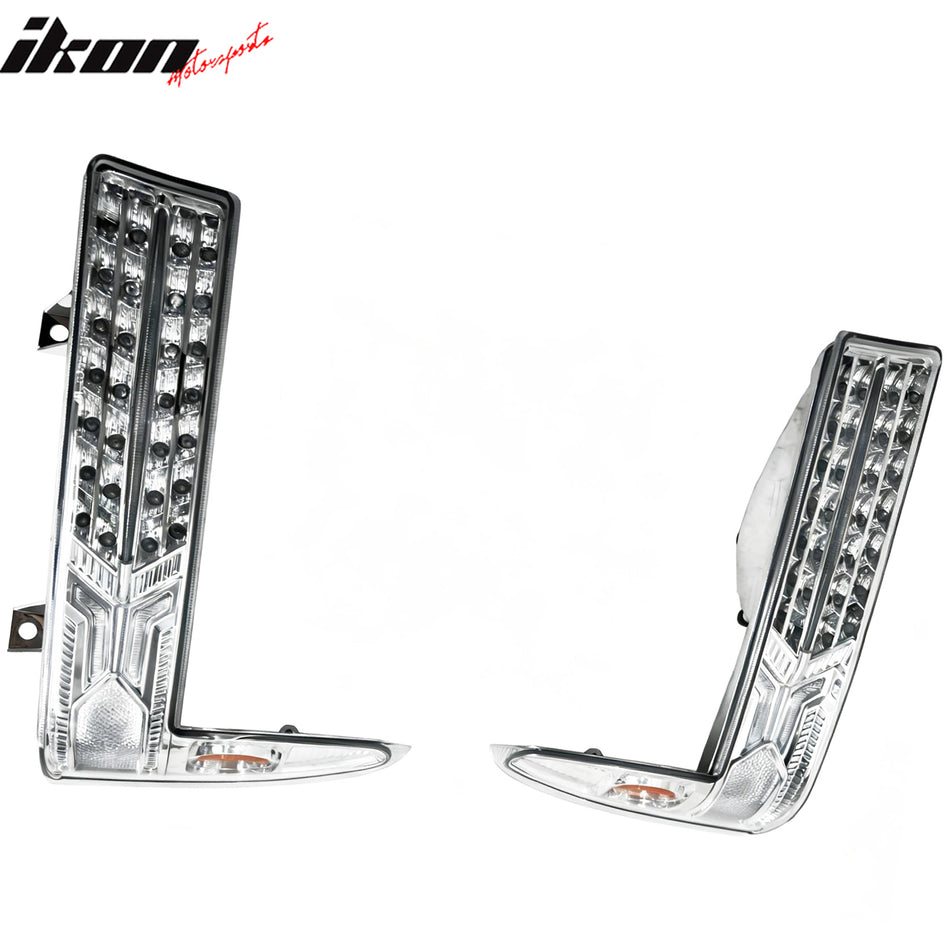 IKON MOTORSPORTS, Front Parking Lights Compatible with 1999-2004 Ford F250/F350 Superduty, 2000-2004 Excursion, Chrome Housing Clear Lens LED Look Stop Brake Lights Lamp Assembly Pair 2PCS