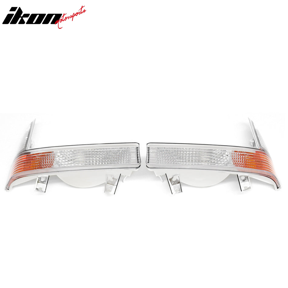 IKON MOTORSPORTS Front Bumper Signal Parking Lights, Compatible with 1999-2004 Ford F-250/F-350 Super Duty & 2001-2004 Excursion, Chrome Housing Amber Lens Turn Signal Lamps Assembly Replacement, 2PCS