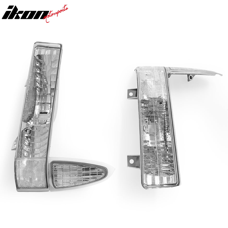 IKON MOTORSPORTS Front Bumper Signal Parking Lights, Compatible with 1999-2004 Ford F-250/F-350 Super Duty & 2001-2004 Excursion, Chrome Housing Turn Signal Lamps Assembly Replacement, 2PCS