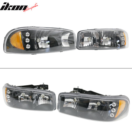 Clearance! Fits 99-06 GMC Sierra 00-06 Yukon XL Denali 2PCS Crystal Headlights