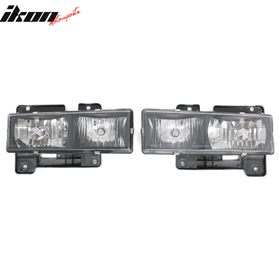 1988-1993 Chevy C/K 1992-1993 Chevy Blazer Head Lights Black Housing Clear Lens 2PC